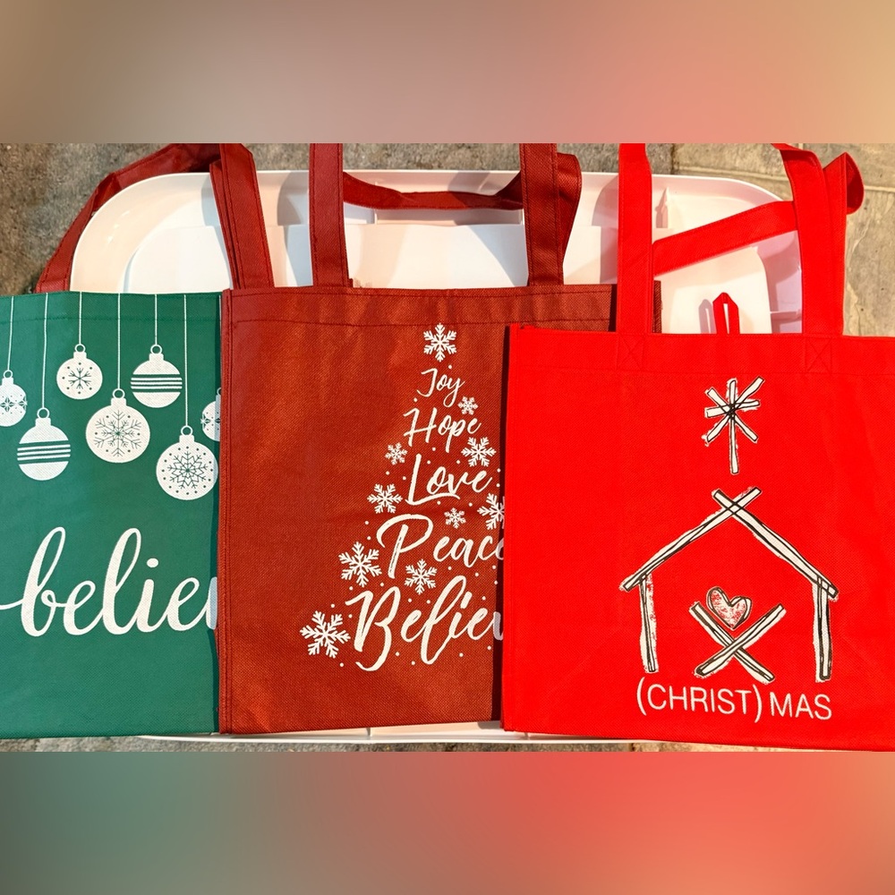 Festive Christmas Holiday Shopping Tote Bags Set of 3, LifeWay Christian Store